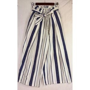 RAY BEAMS Flax Wide Leg Womens Pant Trouser Japan Designer Tie Striped White 0